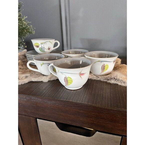 Denby Langley Spring Five (5) flat Cup + saucer set Stoneware | Made in England - Picture 4 of 9